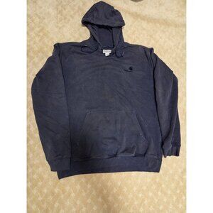Carhartt Hoodie Men's L Tall Navy Blue Sun Faded Distressed Pullover Workwear
